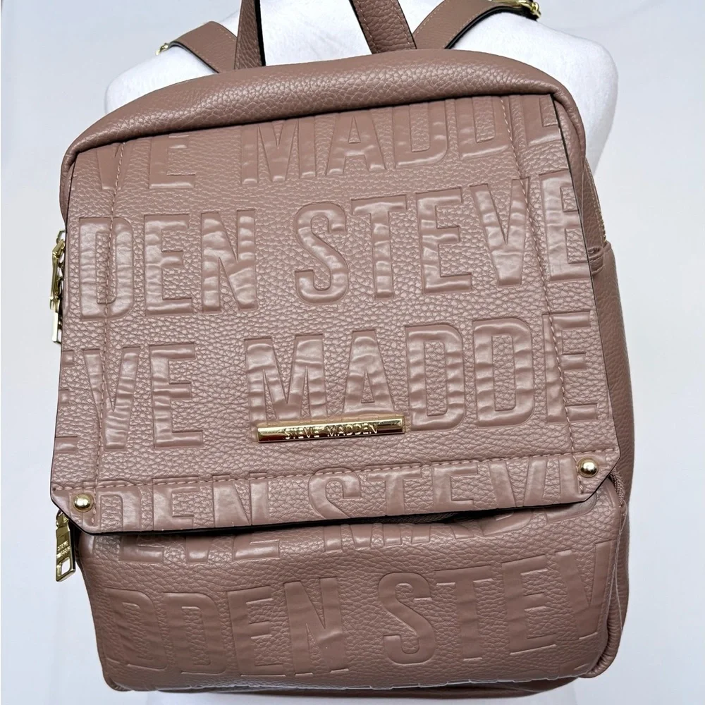 Steve Madden Faux Leather Mauve Backpack & Gold Accents Casual Women's Bag Sz M - Picture 1 of 15